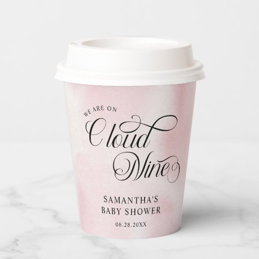Moderne Waterverf Roze Wolk Negen Baby shower Papieren Bekers (Achterkant)