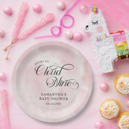 Moderne Waterverf Roze Wolk Negen Baby shower Papieren Bordje