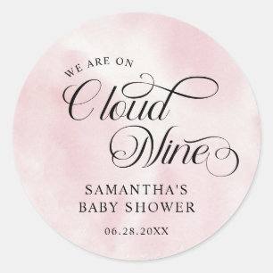 Moderne Waterverf Roze Wolk Negen Baby shower Ronde Sticker