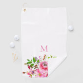 Moderne Waterverf Roze Zomer Bloemen Monogram Golfhanddoek (Insitu)