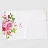 Moderne Waterverf Roze Zomer Bloemen Monogram Golfhanddoek (Horizontaal)