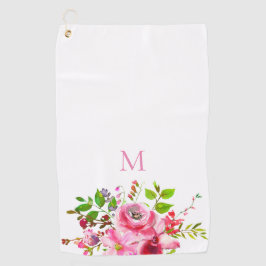 Moderne Waterverf Roze Zomer Bloemen Monogram Golfhanddoek