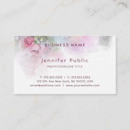 Moderne Waterverf Rozen Bloemen Sjabloon Visitekaartje (Achterkant)