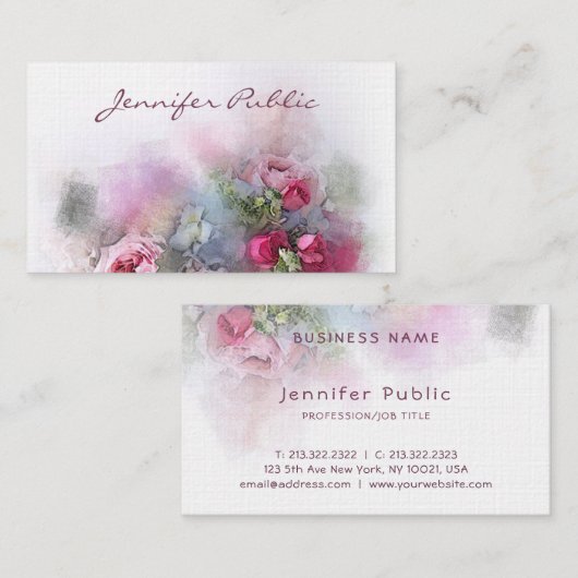 Moderne Waterverf Rozen Bloemen Sjabloon Visitekaartje (Voorkant / Achterkant)