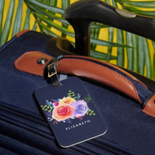 Moderne Waterverf Rozen Floral Bouquet Bagagelabel (Voorkant Insitu 1)