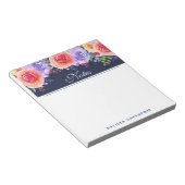 Moderne Waterverf Rozen Floral Bouquet Blue Border Notitieblok (Schuin)