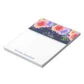 Moderne Waterverf Rozen Floral Bouquet Blue Border Notitieblok (Linkerzijde)