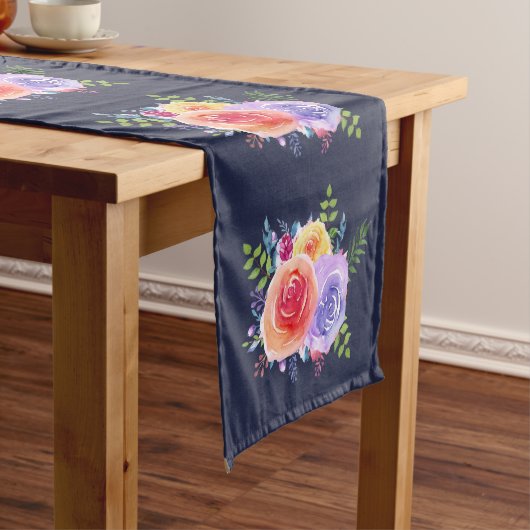 Moderne Waterverf Rozen Floral Bouquet Korte Tafelloper (Voorbeeld)