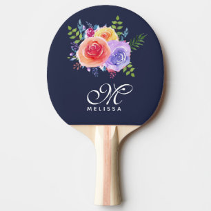 Moderne Waterverf Rozen Floral Bouquet Monogram Tafeltennisbatje