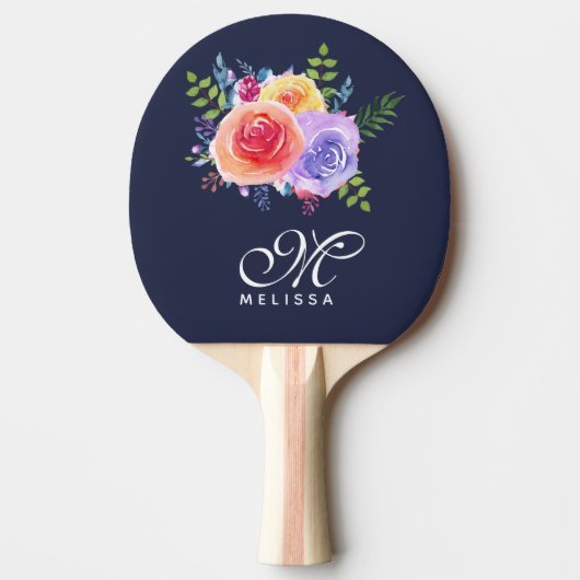 Moderne Waterverf Rozen Floral Bouquet Monogram Tafeltennisbatje (Voorkant)