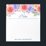 Moderne Waterverf Rozen Floral Bouquet Notitieblok<br><div class="desc">Gepersonaliseerd notitieblok met een mooi boeket van waterverf rozen met sprigs,  bladeren en takken samen in een kleurrijke florale schikking.</div>