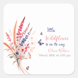 Moderne Waterverf Rustieke rode blauwe wilde bloem Vierkante Sticker