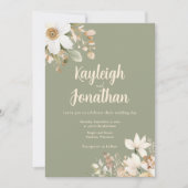 Moderne Waterverf Sage Groene Bloemen Bruiloft Kaart (Voorkant)
