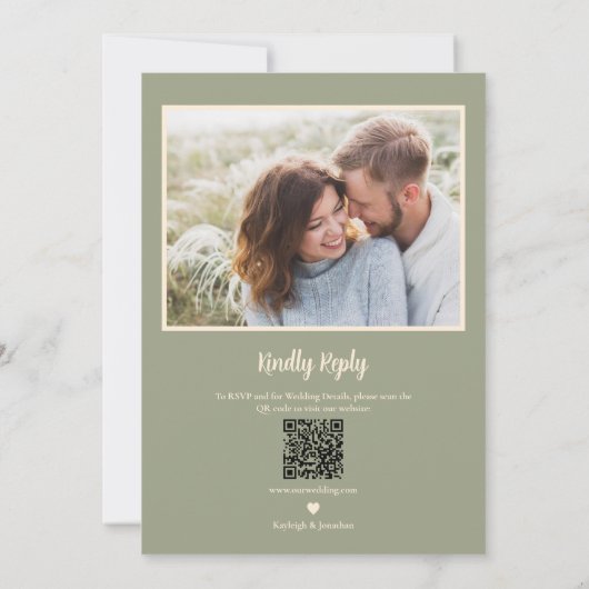 Moderne Waterverf Sage Groene Bloemen Bruiloft Kaart (Achterkant)