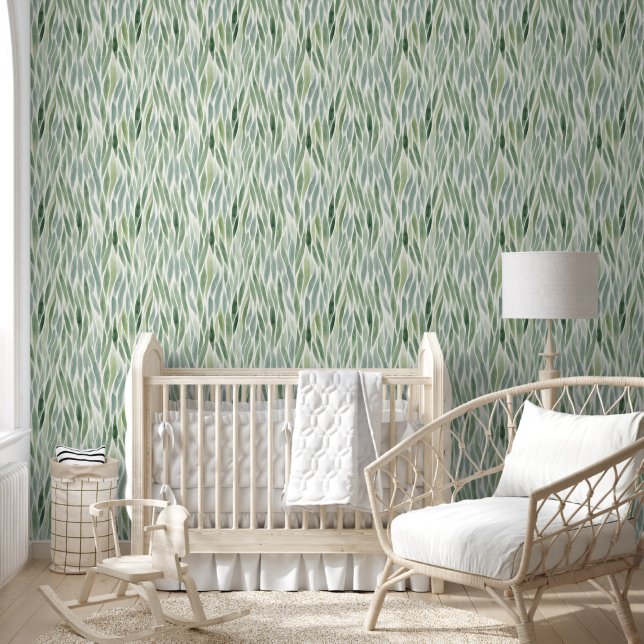 Moderne Waterverf Sage Groene strepen Behang (Kinderen)