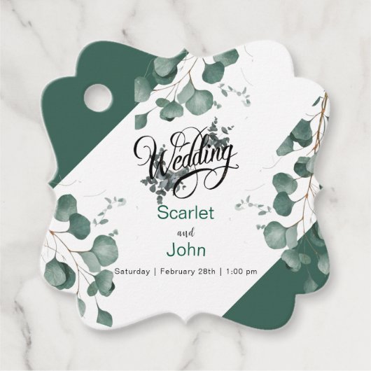 Moderne waterverf salie groene eucalyptus bruiloft bedankjes labels (Voorkant)