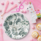 Moderne waterverf salie groene eucalyptus bruiloft papieren bordje (Feest)