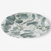 Moderne waterverf salie groene eucalyptus bruiloft papieren bordje (Gekanteld)