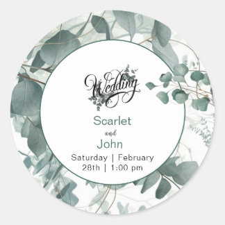 Moderne waterverf salie groene eucalyptus bruiloft ronde sticker