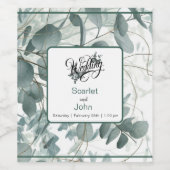 Moderne waterverf salie groene eucalyptus bruiloft wijn etiket (Enkel label)