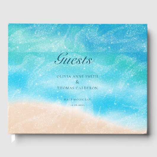 Moderne Waterverf Sandy Ocean Beach Wedding Gastenboek (Voorkant)