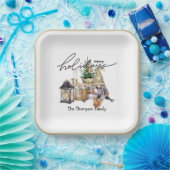 Moderne waterverf Santa vakantie Trendy Papieren Bordje (Feest)