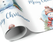 Moderne Waterverf Schattige Rood Blauw Sneeuwman K Cadeaupapier (Rol Hoek)