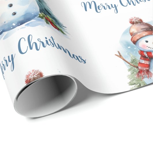 Moderne Waterverf Schattige Rood Blauw Sneeuwman K Cadeaupapier (Rol Hoek)