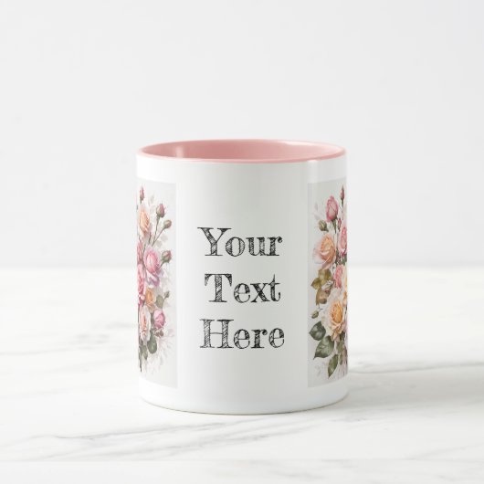 Moderne Waterverf Schattige Roze Rozen Bloem Mok (Midden)