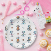 Moderne Waterverf Schattigee Robot Kinder Papieren Bordje (Feest)