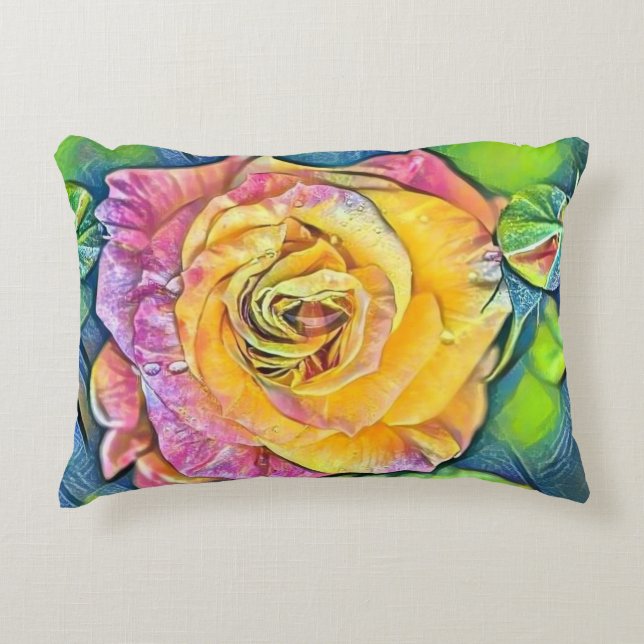 Moderne Waterverf Schilderen van roze oranje rozen Accent Kussen (Voorkant)