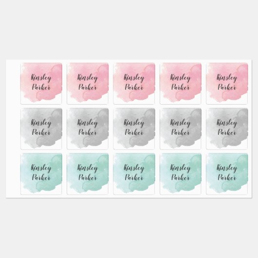 Moderne Waterverf Script Kinder naam waterdicht Labels (Vel)