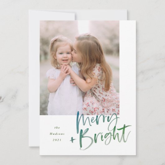 Moderne Waterverf Script Merry and Bright Holiday Feestdagenkaart (Voorkant)