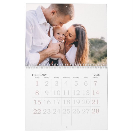 Moderne waterverf script multi-foto kalender (Feb 2026)