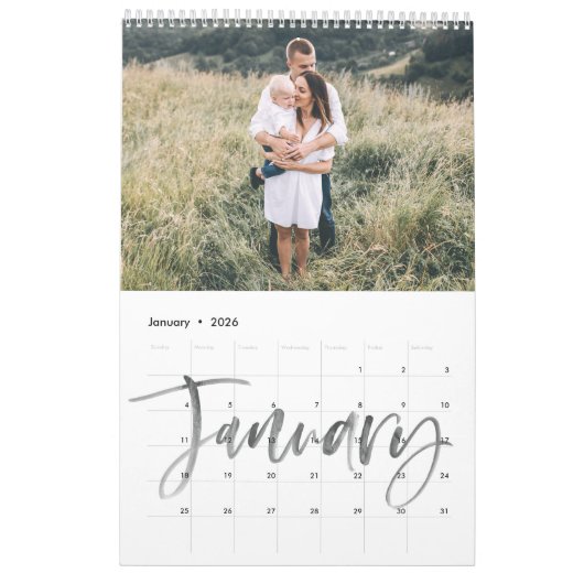 Moderne waterverf script multi-foto kalender (Jan 2026)