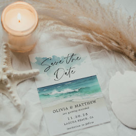 Moderne waterverf script Oceaan Strand QR-code Save The Date