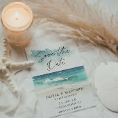 Moderne waterverf script Oceaan Strand QR-code Save The Date