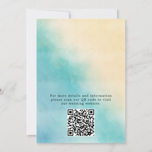 Moderne waterverf script Oceaan Strand QR-code Save The Date (Achterkant)