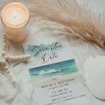 Moderne Waterverf Script Ocean Beach QR-code Save The Date<br><div class="desc">De moderne Code van QR van de Beach van het Manuscript van de Waterverf van de waterverf sparen de Aankondiging van de Datum - een prachtige het strandscène met moderne manuscripttypografie. QR-code op de achterkant van de aankondiging. Sparen de Datum maakt deel uit van een collectie.</div>