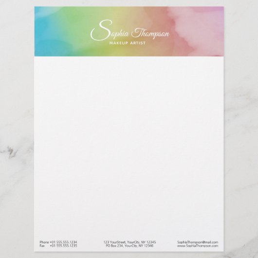Moderne Waterverf Script Rainbow Pastel Letterhead Briefhoofd (Voorkant)