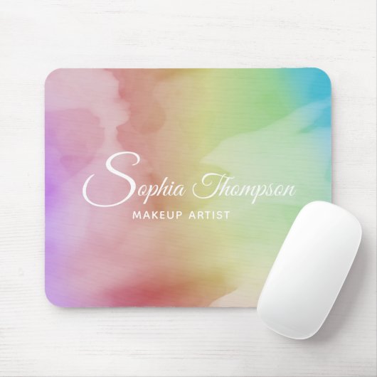 Moderne Waterverf Script Rainbow Pastel - Mousepad Muismat (Met muis)