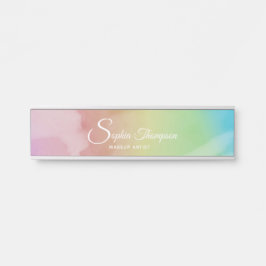 Moderne Waterverf Script Rainbow Pastel Name Bord Deurbordje