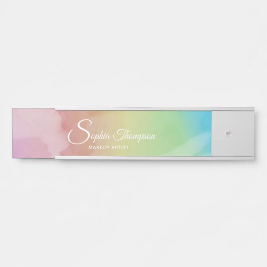 Moderne Waterverf Script Rainbow Pastel Name Bord Deurbordje (Voorkant)