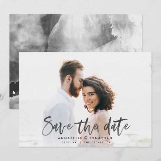 Moderne waterverf scripttypografie eenvoudige brui save the date (Voorkant / Achterkant)