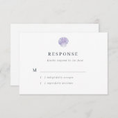 Moderne Waterverf Seashell Paarse bruiloft RSVP Kaartje (Voorkant / Achterkant)