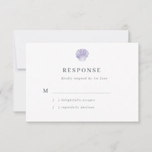 Moderne Waterverf Seashell Paarse bruiloft RSVP Kaartje