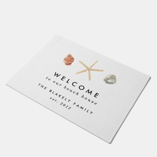 Moderne Waterverf Seashells Personaliseerd Deurmat (Schuin)