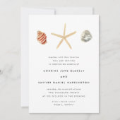 Moderne Waterverf Seashells Weddenschap Save The Date (Voorkant)