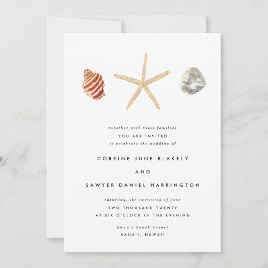 Moderne Waterverf Seashells Weddenschap Save The Date (Voorkant)