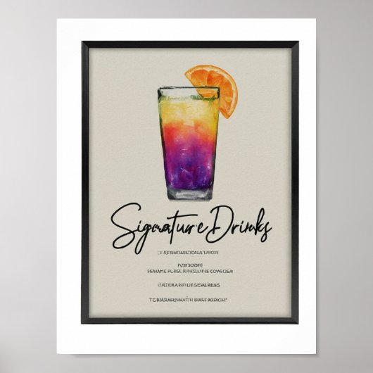 Moderne Waterverf Signature Drinken Bruiloft Menu Poster (Voorkant)